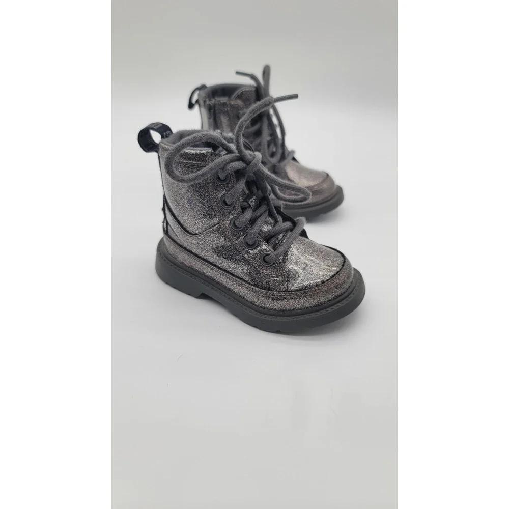 UGG Glitter Combat Boots Toddler Girls Size 7 Gray Side Zip
